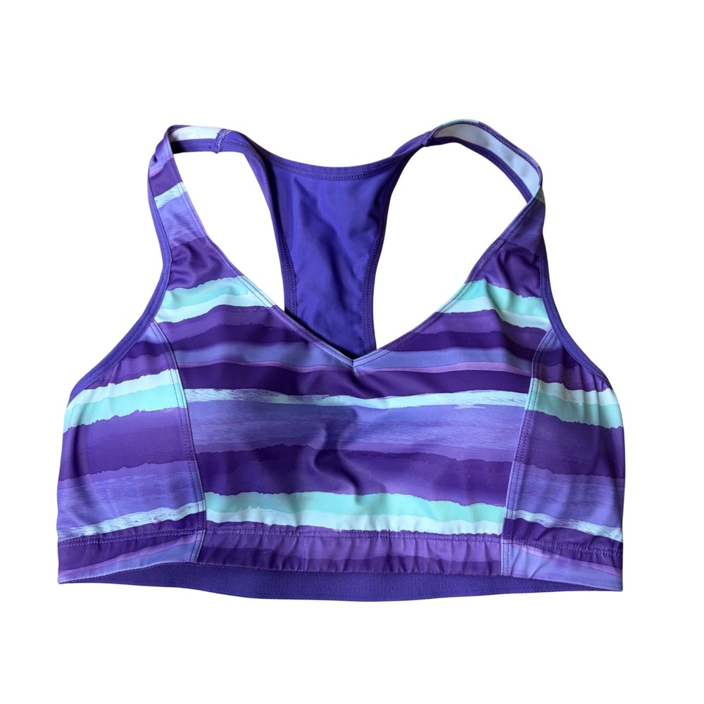 Brooks Moving Comfort Purple Striped Racerback Sports Bra 34CD-36C 300291